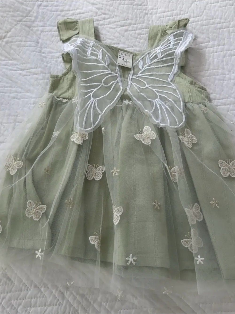 Green Tulle Butterfly Dress with White Embroidered Wings